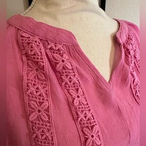 Counterparts XL Top Womens Pink Gauzy V neck Flutter sleeve